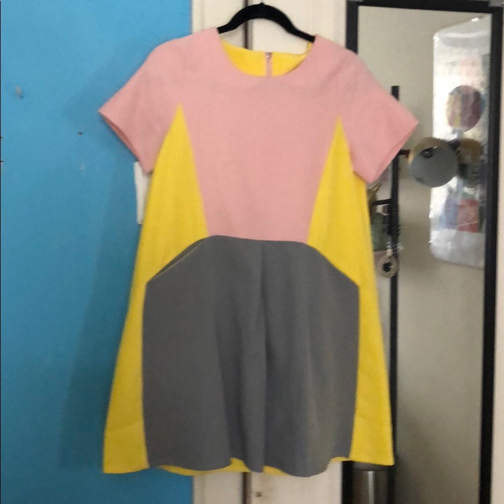 Pink, yellow and gray pocket dress